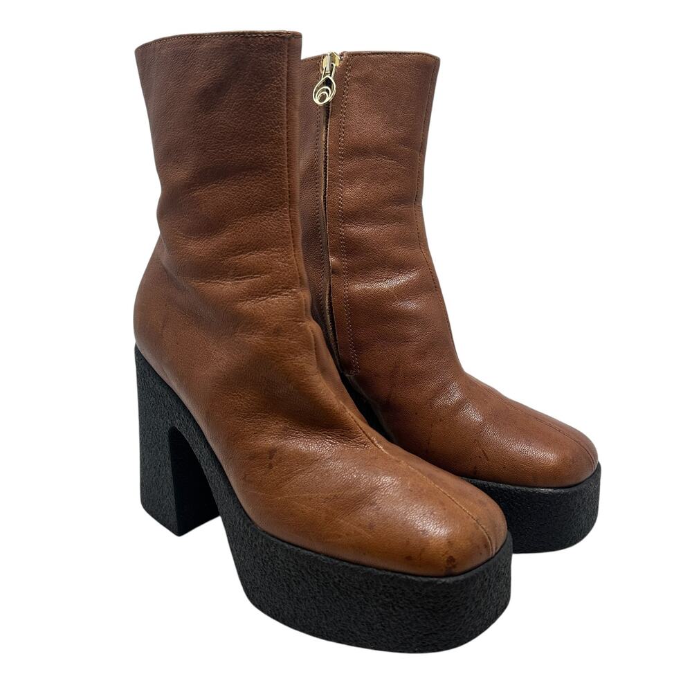 Brother Vellies Empire Platform Ankle Boots Brown Leather Made Italy Womens 6 - Picture 7 of 16